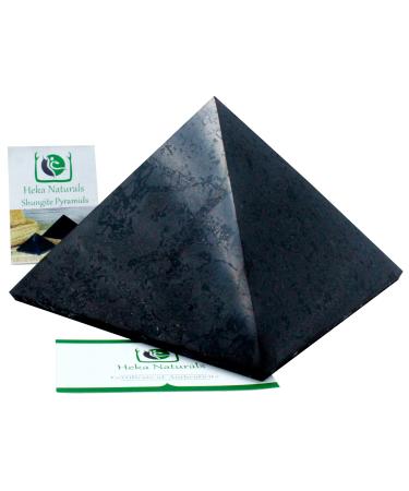 Heka Naturals Polished Shungite Pyramid Black Stone Crystal | 15 cm - Desk Decor Shungite Stone for Home or Office - Chakra Stones Healing Crystals Meditation Pyramid 6 inch