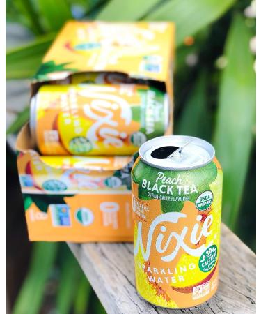 Nixie Sparkling Water Peach Black Tea Lightly Caffeinated (30mg) | 12 fl oz cans 24 pack | Organic Non-GMO 0 Calories 0 Sugar 0 Sodium - Buy Online on SooperMarket.com