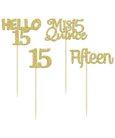 Gold Glitter 15th Birthday Cupcake Toppers - 24Pcs Quincea era Cake Decorations - Buy Online on SooperMarket.com
