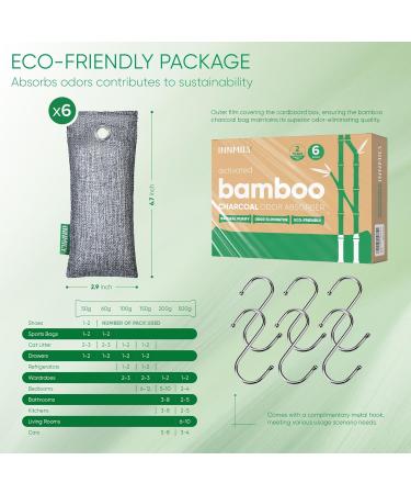 Activated Charcoal Odor Absorber - 6 Pack Nature Deodorizer for Shoes Bamboo Charcoal Air Purifying Bags Fresh Sneakers & Moisture Remover - Buy Online on SooperMarket.com