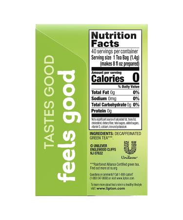 Lipton Decaffeinated Green Tea Bags - 40ct (6 Pack) | Healthy Heart Support for Hot or Iced Tea - Buy Online on SooperMarket.com