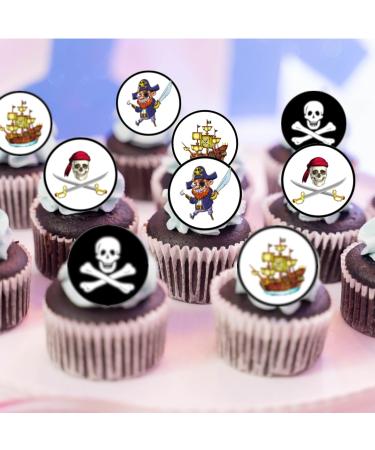 PRECUT Pirate Edible Cupcake Toppers - Pirates Theme Premium Thickness SWEETENED VANILLA - wafer card disc cake decorations (24) - Buy Online on SooperMarket.com