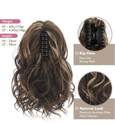 REECHO 10 Inch Short Curly Ponytail Extension | Brown with Honey Blonde Highlights - Buy Online on SooperMarket.com