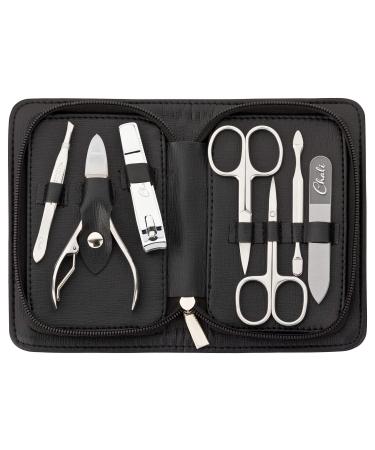 Chali Nail Set 7-piece with case stainless steel manicure/pedicure set - nail scissors nail clippers tweezers glass nail file and much more Black
