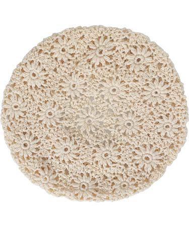 ZLYC Handmade Cotton Slouchy Crochet Beret with Cutout Floral Design - Plain Beige Women's Beanie Hat - Buy Online on SooperMarket.com