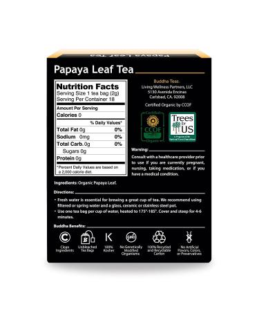 Buddha Teas Organic Papaya Leaf Tea - USDA Organic, OU Kosher, 18 Bleach-Free Bags - Buy Online on SooperMarket.com
