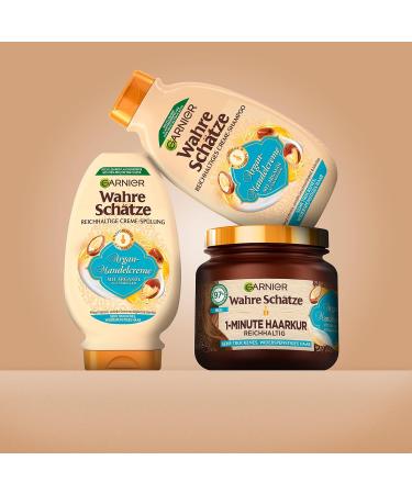 Garnier True Treasures Nourishing 1-Minute Hair Treatment | Argan & Almond Oil | Vegan Formula for Smooth Moisturized Hair | 340ml - Ideal for Dry Unruly Hair - Buy Online on SooperMarket.com