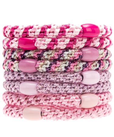 AXEN 8PCS Elastic Hair Tie for Women Girls Cotton Bands Soft Woven Ponytail Holders for Thick Hair and Curly Hair Pink Series