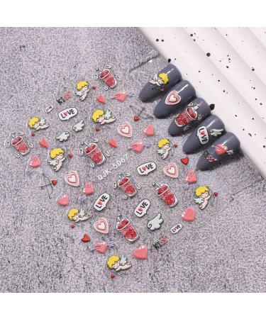 JMEOWIO 6 Sheets 3D Embossed Valentines Day Heart Nail Art Stickers Decals Self-Adhesive 5D Cute Colorful Nail Supplies Nail Art Design Decoration Accessories - Buy Online on SooperMarket.com