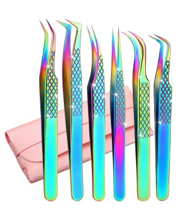 7 piceses Lash Tweezers for Eyelash Extensions,Precision Eyelashes Tweezers for Lash Tech Cosmetology Individual Lash Extensions, Volume Lash Extensions Tweezers Kits for Professional and Beginners