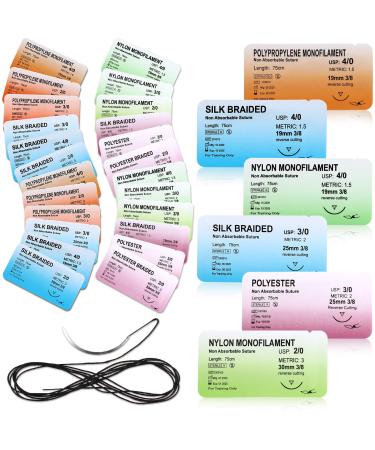 Suture Practice Kit Suture Thread with Needle Suture Training Assorted 2/0 3/0 4/0 Military Tactical Drill Camping Survival Demo Education Travel Safety for Nursing Surgical Student