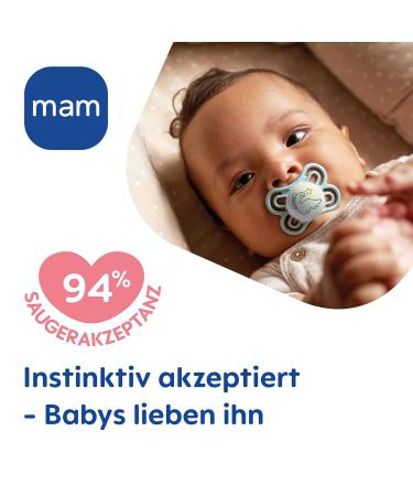 Mam Perfect Night Pacifier Set (2 Pack) - Glow in the Dark Eco-Friendly Tooth-Friendly Baby Pacifiers for 0-6 Months Includes Pacifier Box - Sheep/Sloth Design - Buy Online on SooperMarket.com