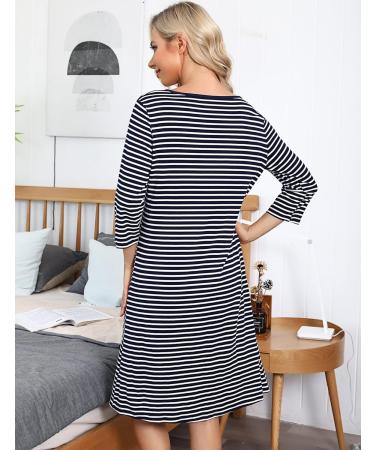 Marvmys Maternity Nightdress - 3/4 Sleeves Nursing Nightgown for Breastfeeding - V Neck Pajama Loungewear in Navy Blue - Buy Online on SooperMarket.com