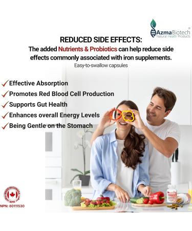 Probiotics Iron Supplements for Women & Men - 500 mg (60 Iron Caps) Probiotics 10 Billion CFU/g & Vitamins C B12 E & Folate - Iron Bisglycinate Blood Builder - Vegan Iron Probiotics for Men & Women - Buy Online on SooperMarket.com