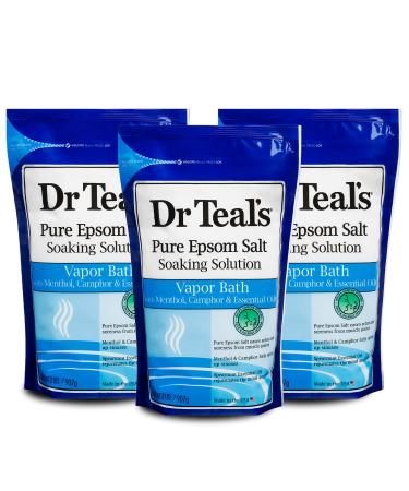 Dr Teal's Pure Epsom Salt, Vapor Bath with Menthol & Camphor, 2 lbs (Pack of 3) Vapor Bath with Menthol & Camphor, (Pack of 3)