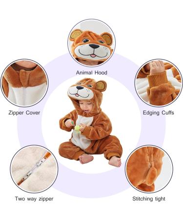 COOKY.D Baby Hooded Rompers | Winter Flannel Jumpsuit Pajamas | 24-30 Months | Brown - Buy Online on SooperMarket.com