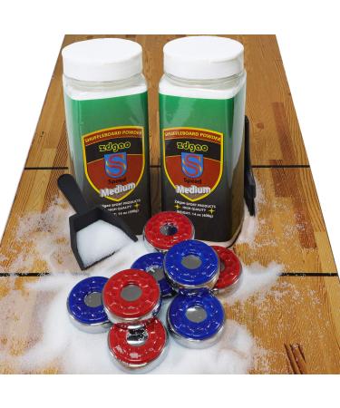 YDDS Shuffleboard Pucks w/ 2 Cans Shuffleboard Wax, Mini Dustpan and Brush for Shuffleboard Table, Complete Shuffleboard Accessories Bundle 2 1/8 (53) RB Medium Speed