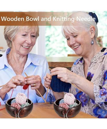 Handmade Wooden Yarn Bowl with 12 Crochet Hooks - Dark Brown 7x7x3 Inch - Crocheting & Knitting Storage and DIY Crafts Tools - Buy Online on SooperMarket.com