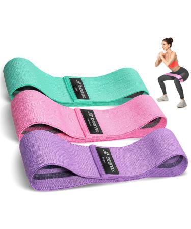 Beenax Fabric Resistance Bands (Set of 3) Long/Short Exercise Bands for Women Loop Bands with 3 Resistance Levels for Workout Fitness Stretching Pull Up Leg Glutes Squat and Strength Training Short (Violet Pink Green)