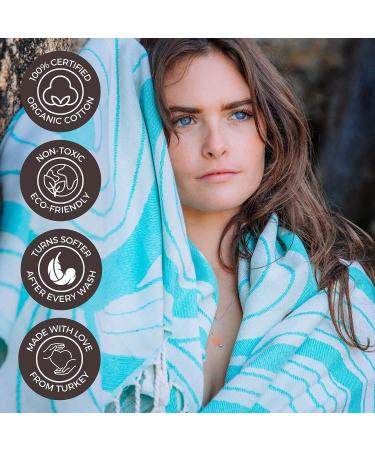 FESHKA Sand Free Turkish Beach Towel 37x67 - Quick Dry, Oversized, Lightweight - 100% Organic Turkish Cotton - Summer Waves (Turquoise) - Ideal for Travel - Buy Online on SooperMarket.com