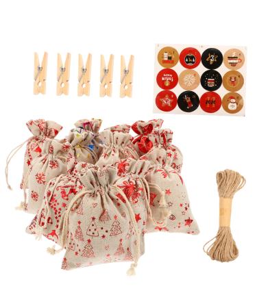 ORFOFE 24pcs Countdown Candy Bag Christmas Arrival Countdown Calendar Burlap Bag DIY Advent Calendar Linen