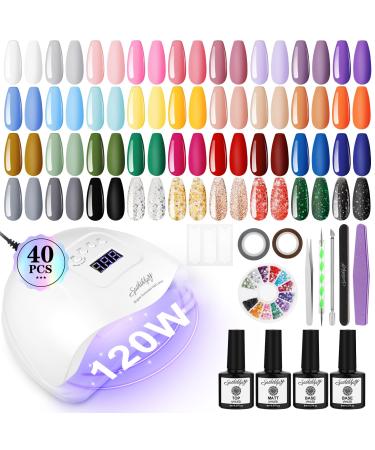 SPHTHPY UV nail polish set with lamp 128W 36stk.farben Shellac set starter set complete gel nail polish set with 4 pcs base top coat gift for women 40PCs