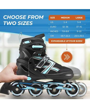 XinoSports Kids Adjustable LED Inline Skates - Black Youth Big Kid Large 5-8 - Indoor & Outdoor Roller Blades with Illuminating Wheels - Buy Online on SooperMarket.com