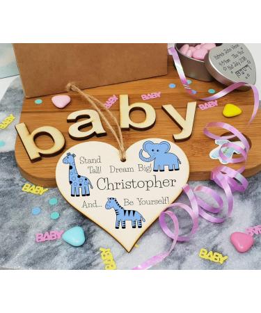 Personalised Wooden Hanging Heart Plaque - Be Brave Dream Big | Blue Safari Animals | New Baby Gift - Buy Online on SooperMarket.com