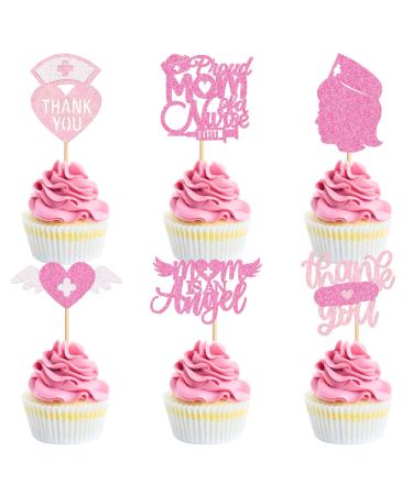 Cyodoos 24Pcs Nurse Cupcake Toppers Nursing School Graduation Cupcake Picks for Medical Rn Nurse Grad Themed Birthday Party Doctor Nurse Theme Party Supplies Pink