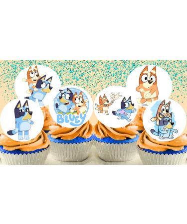 Pre-Cut Bluey 2A Edible Stand up Wafer Paper Cupcake Toppers Cake Decorations Birthday Party Blue Dog (12)