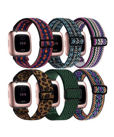 [6 Pack] Stretchy Bands Compatible with Fitbit Versa 2 Bands for Women Men, Adjustable Elastic Replacement Wristband for Fitbit Versa 2 / Fitbit Versa / Fitbit Versa Lite / Fitbit Versa SE Red & Blue & Green & Colorful & L…