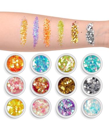 AOOWU Chunky Glitter 12 Colors 3D Nail Art Sequins - Festival & Holographic Cosmetic Glitter for Nail, Face, Body & DIY Art - Buy Online on SooperMarket.com