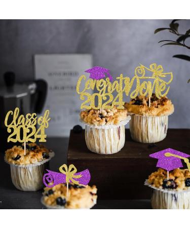 Rsstarxi 24 Pack Class of 2024 Cupcake Toppers 2024 Graduation Food Appetizer Picks 2024 Congrats Grad Cap Done Diploma Cupcake Picks for 2024 Graduation Theme Party Cake Decorations Gold Purple - Buy Online on SooperMarket.com