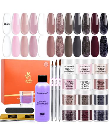 Lavender Violets Acrylic Powder and Liquid Set 12 Skin Tone Nude Colors Acrylic Powder and Professional Monomer Liquid Set with Acrylic Nail Brush Nail Forms for Home DIY N966A Chocolate Kisses