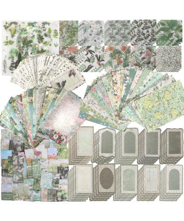 430PCS Scrapbooking Supplies Kit  Vintage Scrapbook Paper Journaling Supplies Kit  for Bullet Journaling  Junk Journal  Retro Crafts  DIY Bullet Journals Supplies for Teen Girl Kid Women (Retro Green)
