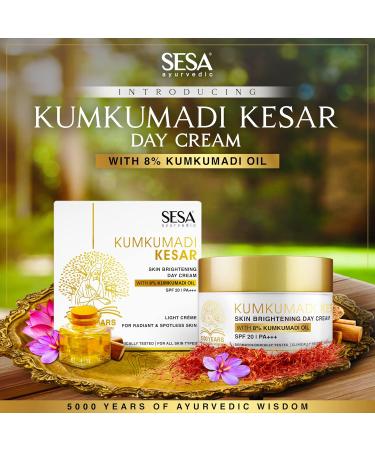 SESA 8% Kumkumadi Kesar Day Cream SPF 20 - Ayurvedic Skin Brightening Moisturizer with Saffron & Sandalwood | Hydrating Face Cream for Men & Women - 50 gm - Buy Online on SooperMarket.com