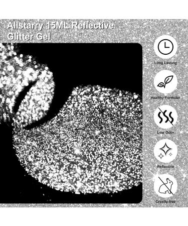 Allstarry Reflective Glitter Gel Nail Polish - 15ml Shimmer & Sparkle for Nail Art & Manicure - UV LED Soak Off - Silver for Parties & Weddings - Buy Online on SooperMarket.com