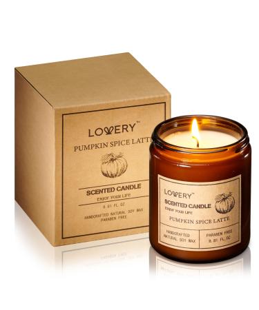 Womens Gifts Pumpkin Spice Latte Aromatherapy Candles for Home Scented Candle Gift Set for Stress Relief Meditation Yoga Spa Relaxing Amber Jar Candles for Women & Men Birthday 9oz