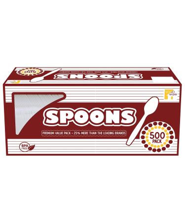 HOGOWARE 500 White Plastic Spoons, Medium Weight Disposable Cutlery, Great for Take-Out, Party, Picnics, Outdoor Events, 1 Box