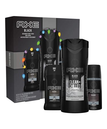 AXE Black Holiday Gift Set With Body Spray Antiperspirant & Deodorant Stick and Body Wash for Grooming 3 count