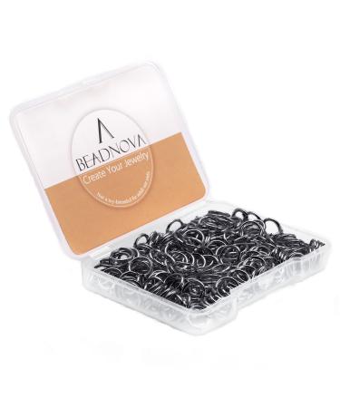 BEADNOVA 8mm Open Jump Rings Gun Black Jump Rings for Jewelry Making and Keychains (300Pcs) 8mm Black