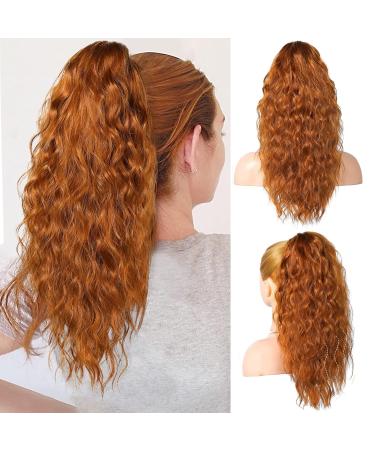 PORSMEER Ponytail Extension Claw Clip Ponytail Hair Extensions Copper Orange Natural Looking Long Curly Wavy Multi Layered Fluffy Synthetic Hairpiece for Women Girls Party Daily Wear 18inch
