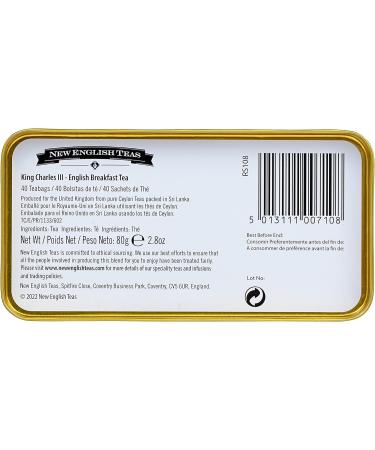 New English Teas King Charles III Tea Tin with 40 English Breakfast Teabags - Buy Online on SooperMarket.com