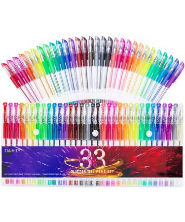 TANMIT Glitter Gel Pens  33 Colors Neon Glitter Pens Set Gel Art Markers with 40% More Ink for Adult Coloring Books  Drawing  Journaling  Doodling