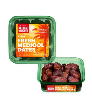 Natural Delights Medjool Dates – Large & Plump, Pitted Dates Medjool, Non-GMO Verified, Pesticide Free, Naturally Sweet Fruit Snack, Perfect for On-the-Go - Medjool Dates Pitted, 12 oz Container