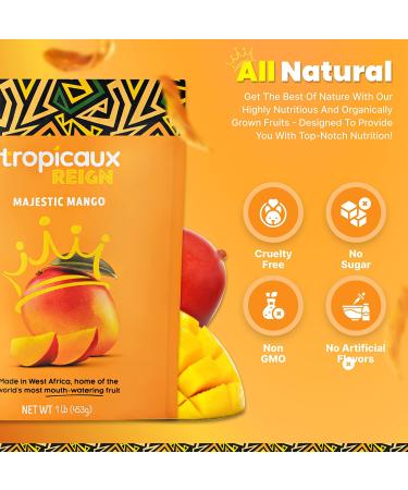 Organic Dried Mango Slices 16oz - No Sugar Added, All-Natural, Non-GMO | Tropicaux Reign - Preservative-Free Nutritious Snack - Buy Online on SooperMarket.com