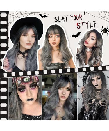 Kellynee Ombre Dark Gray Wig with Pony - Long Corrugated Gray Wigs for Women | Realistic Art Hair for Everyday Halloween Party & Cosplay - Buy Online on SooperMarket.com