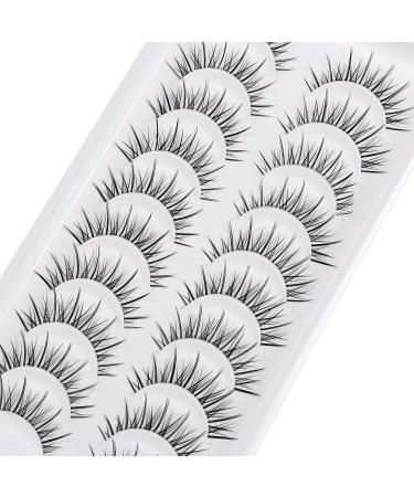 Outopen Manga Lashes 10 Pairs Pack - Japanese Anime & Korean Asian Style | Natural Look, Wispy Spiky, Short Fake Eyelashes with Clear Band - C-Clear Band Y6 | 8-13mm - Buy Online on SooperMarket.com