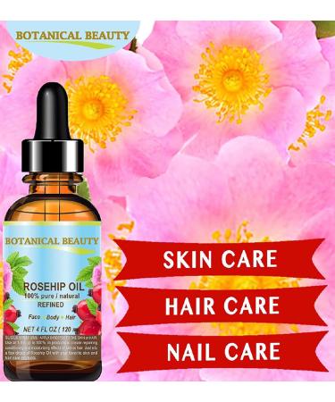 Pure Rosehip Oil 4 Fl. oz - Natural Anti-Aging Moisturizer for Face Body Hair & Nails | Botanical Beauty - Buy Online on SooperMarket.com