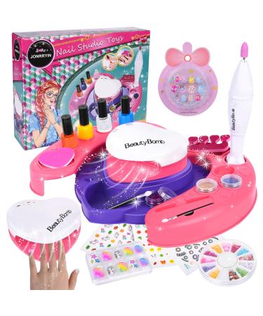 Herenear Nagelstudio Children Gifts for Girls 6 7 8 9 10 11 Nailack Set Nail Art Children DIY make -up suitcase toys face muck set with nail dryer